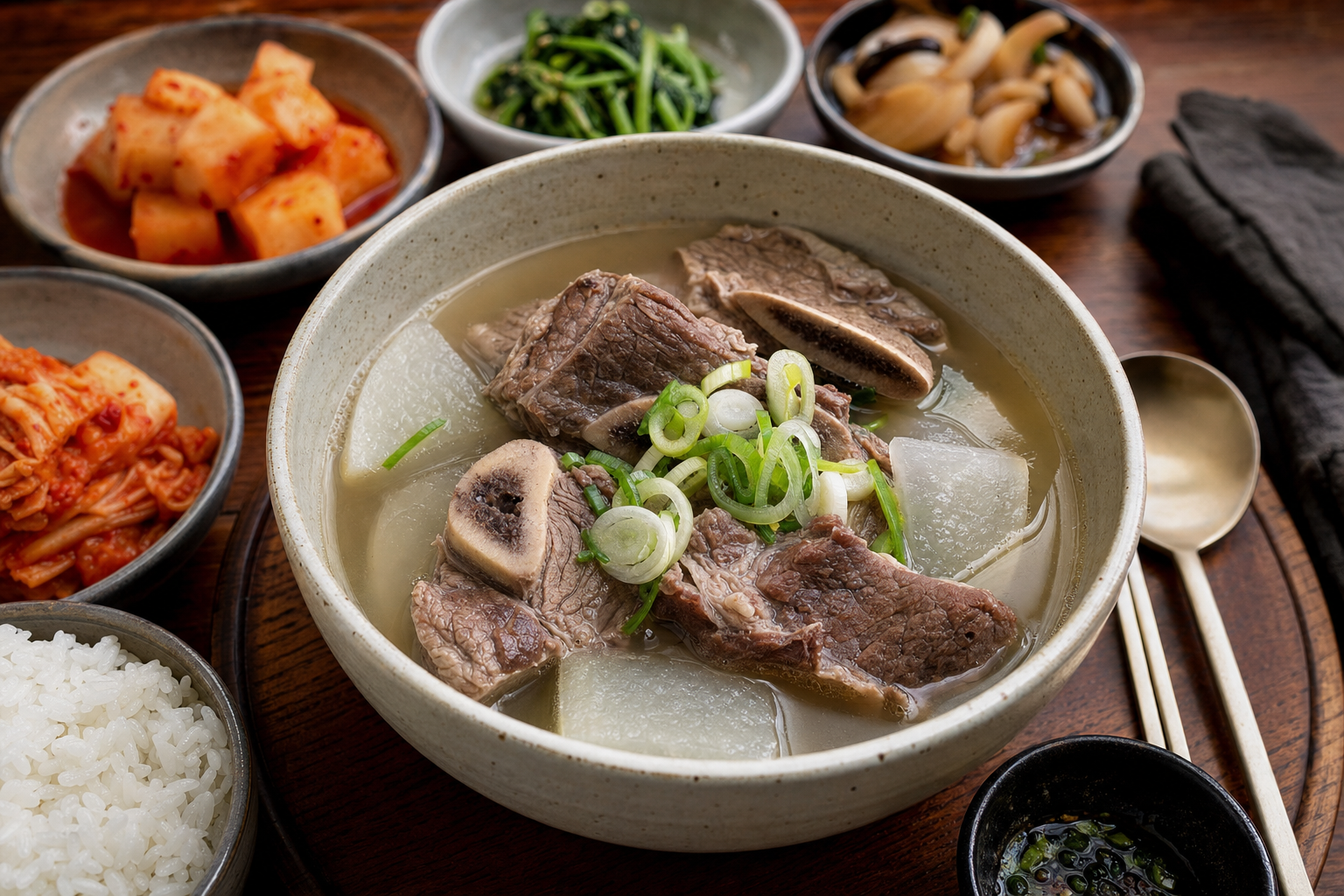 Galbitang — Koreanische Rinderrippchensuppe mit klarer Brühe und weich gekochtem Rettich